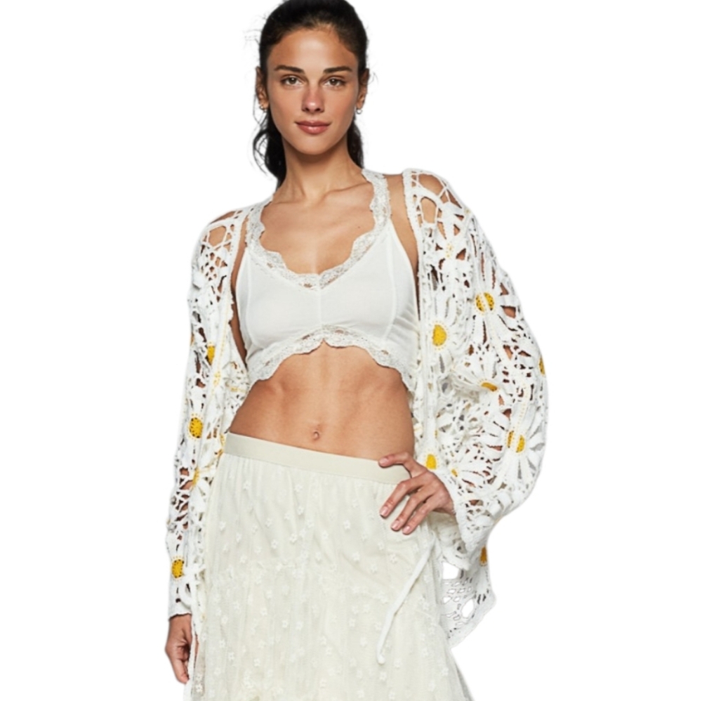 NS05. POL CROCHET BOHEMIAN DAISY FLORAL OPEN CARDIGAN IN ONE SIZE - Picture 2 of 5